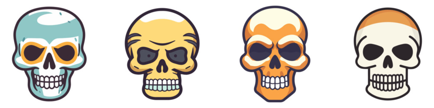 Human skull icons set. Cute cartoon human skull isolated on white.