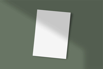 Realistic empty Blank white flyer mockup Paper Leaflet, Flyer, Broadsheet, A4 With Windows and Leaves Shadow Overlay. 3D Illustration Isolated Background. 3D EPS Vector Illustration.