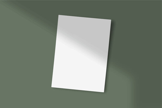 Realistic empty Blank white flyer mockup Paper Leaflet, Flyer, Broadsheet, A4 With Windows and Leaves Shadow Overlay. 3D Illustration Isolated Background. 3D EPS Vector Illustration.