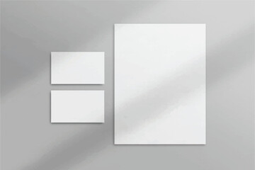 Set of collection empty blank white stationery mockup, business card A4, flyer, booklet, businessman. 3D Vector Illustration.