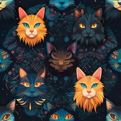 cats seamless pattern in style of mandala