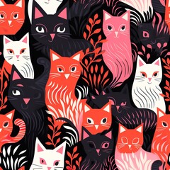 cats seamless pattern in style of infrared
