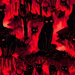 cats seamless pattern in style of infrared