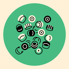 Fototapeta premium Recycled Plastic Bottle Caps black line icon. Pictogram for web page