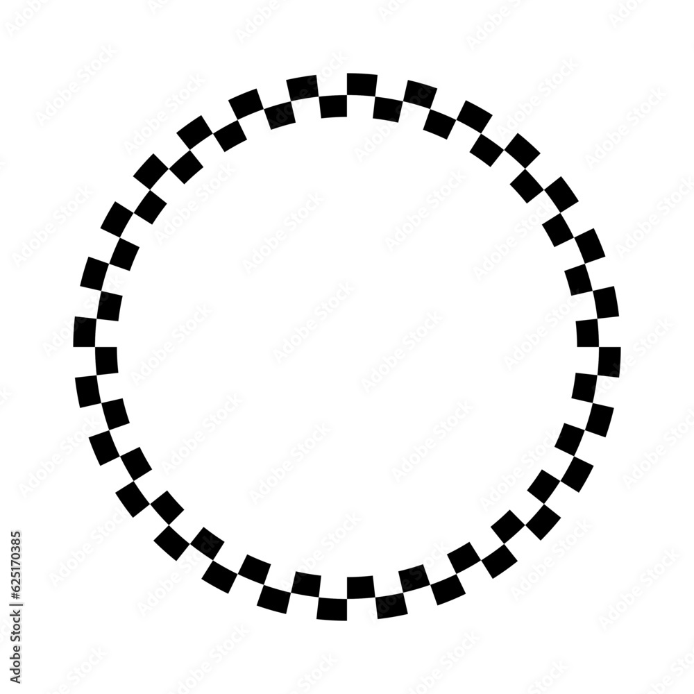 Wall mural Checkered circle frame isolated on white background. Chequered circular border with black and white alternating square tiles. Checkerboard round race flag vector illustration.