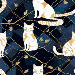 cats seamless pattern in style of mandala
