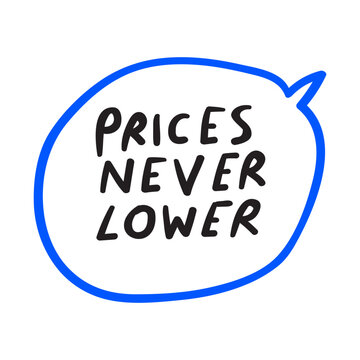 Speech bubble. Prices never lower. Marketing phrase. Speech bubble on white background.