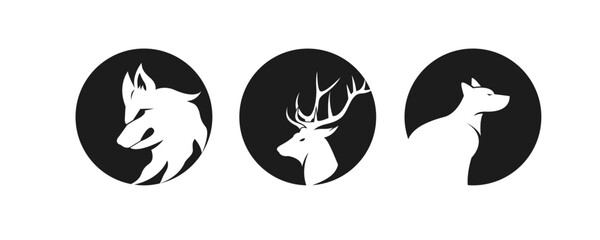 Necessary pictograms set for animals. Wolf, deer, and dog.