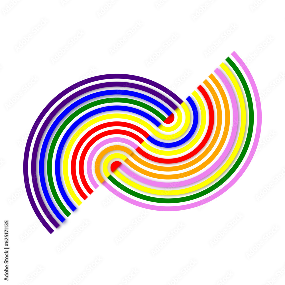 Wall mural two half concentric circles spiral in rainbow colors and shadow