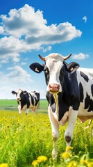 Dairy Cow Farm in Danish Countryside Scene Banner with Space for Typo and Text