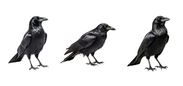 set of 3 crows isolated on transparent background