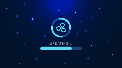 Update or upgrading software new version. Upgrade computer program with gear concept for technology background.