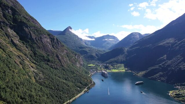 Nature of Norway. The most beautiful landscapes. Unforgettable travel. Majestic fjord shot by drone. Aerial view.
