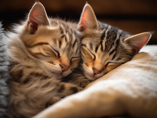 Naklejka premium Photo of Cuddling time: Cats are known for their affectionate behavior. They may seek out their owners for snuggles, purring, and general companionship during the evening or before bedtime