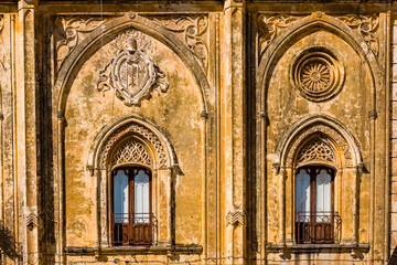 Obraz premium Detail of an ancient Norman palace in the town of Sciacca Agrigento Sicily Italy