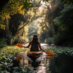 A woman kayaking