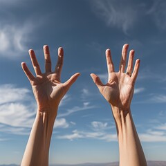 hands reaching out to sky
