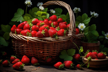 Fototapeta na wymiar Wicker basket full of strawberries