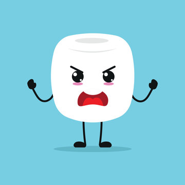 Cute furious marshmallow character. Funny furious marshmallow cartoon emoticon in flat style. sweet emoji vector illustration