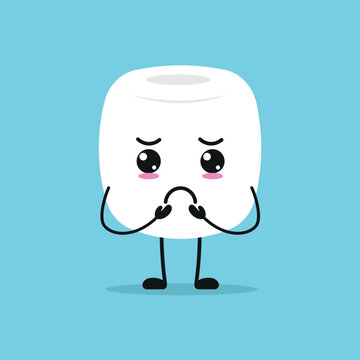 Cute gloomy marshmallow character. Funny sad marshmallow cartoon emoticon in flat style. sweet emoji vector illustration