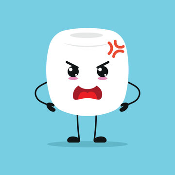Cute angry marshmallow character. Funny mad marshmallow cartoon emoticon in flat style. sweet emoji vector illustration
