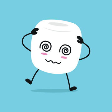 Cute dizzy marshmallow character. Funny drunk marshmallow cartoon emoticon in flat style. sweet emoji vector illustration