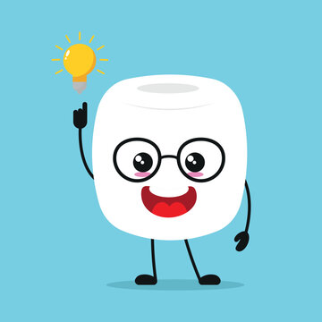 Cute smart marshmallow character. Funny marshmallow got inspiration idea cartoon emoticon in flat style. sweet emoji vector illustration