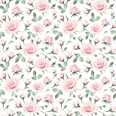 Seamless floral patterns with pink roses on the wight background.
