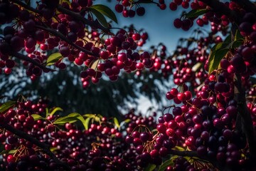 A cherry tree filled with plump, dark cherries - AI Generative