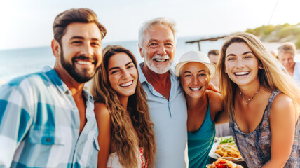 Fototapeta premium Familie und Freunde feiern ein Sommerfest zusammen. Generiert mit KI
