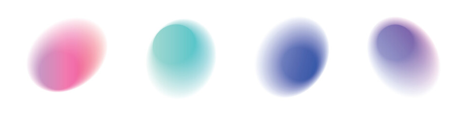 Blur round shapes, color gradation and light. Soft and gradient effects. Vector illustrations isolated on white background.