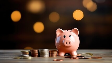 Piggy Bank with Coins with Space for Typo