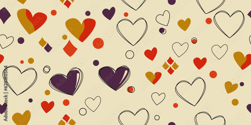Fototapete Casual and simple pattern of beautiful hearts scattered all over the surface of the canvas. Vector simple hearts pattern.