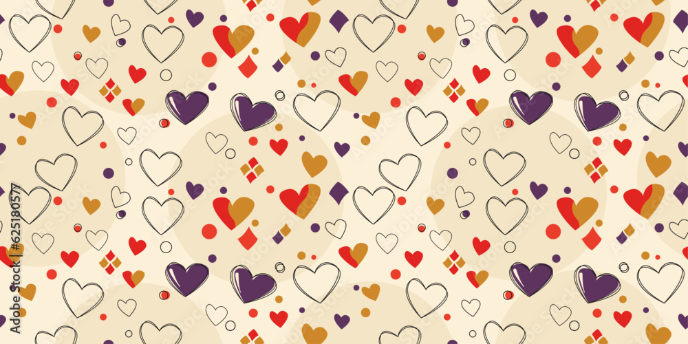 Poster Heart pattern. A casual and simple pattern of beautiful hearts scattered all over the surface of the canvas. Vector simple hearts pattern.