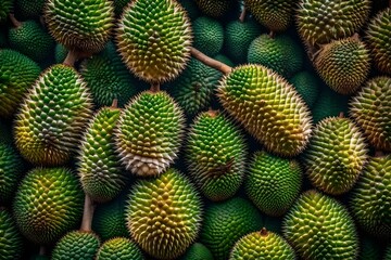 Fototapeta premium A durian tree adorned with large, pungent durian fruits - AI Generative