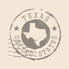 Stamp Postal of Texas. Map Silhouette rubber Seal.  Design Retro Travel. Seal  Map of Texas grunge  for your design. United States.  EPS10