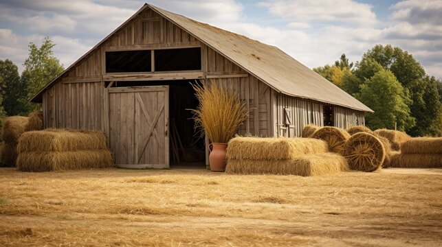 Rustic Barn and Straw Background