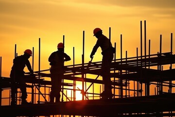 Silhouette of Construction Workers on a High Rise Building