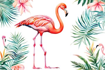 A flamingo, detailed watercolor, full body, in the art style of Art-Tech book illustration - AI...