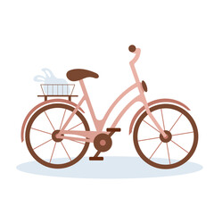 Retro bicycle isolated on a white background. Eco-friendly vehicle with basket and shopping bag, vector flat illustration of a bike