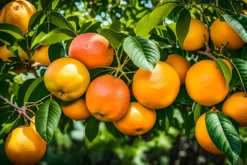 A grapefruit tree displaying large, juicy grapefruits - AI Generative