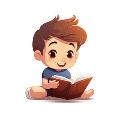 Cartoon little boy reading a book, AI generated Image