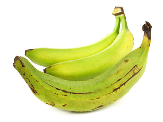 Green Plantain Banana with normal Bananas isolated on white Background - obrazy, fototapety, plakaty