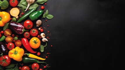 Foods in black background template, AI generated Image