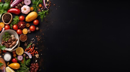 Obraz na płótnie Canvas Foods in black background template, AI generated Image