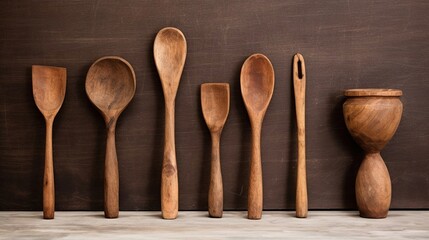 A set of wooden tableware in a rustic style. Created with Generative Ai technology.