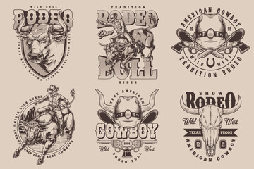 Naklejka premium Rodeo show set stickers monochrome