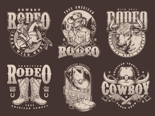 Obraz premium Cowboy rodeo monochrome set stickers