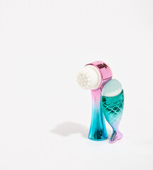 A great round brush for cleansing and massaging the face for youth and beauty, a brush for applying various cosmetic products to the face. Spa salon. Copy space for text.