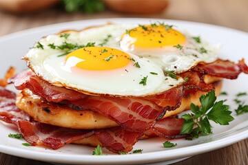 Fototapeta na wymiar sandwich with bacon and fried eggs